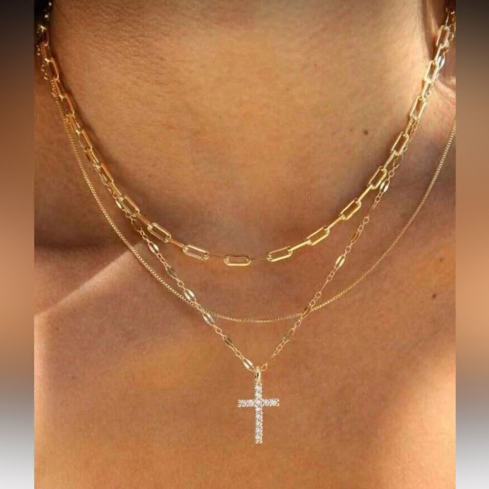 Gold cross layer Necklace M569